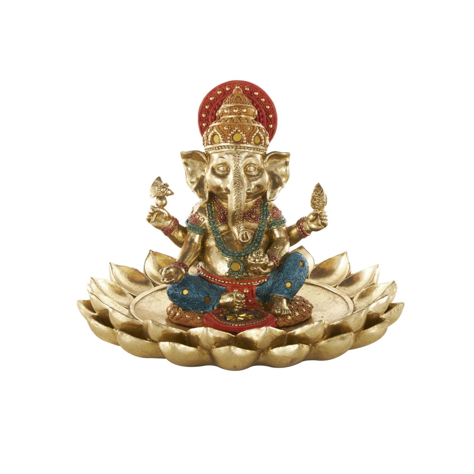9.5" Long Gold Ganesh Sculpture with Lotus Plate